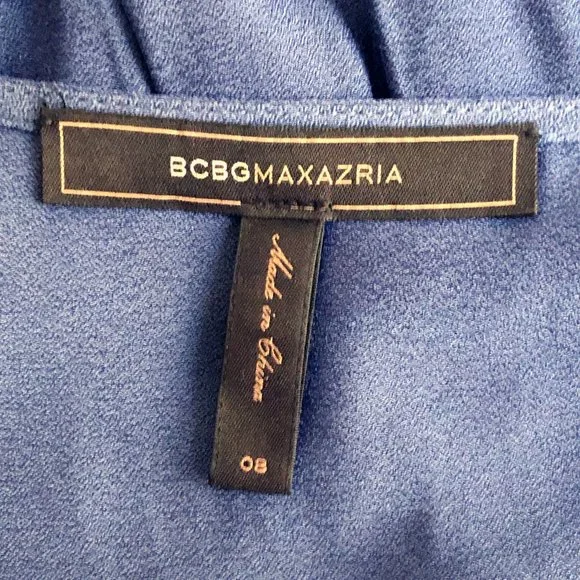 BCBGMAXAZRIA Blue Wrap Short-Sleeve Dress | Sheer Overlay | Size 8 - Picture 12 of 16